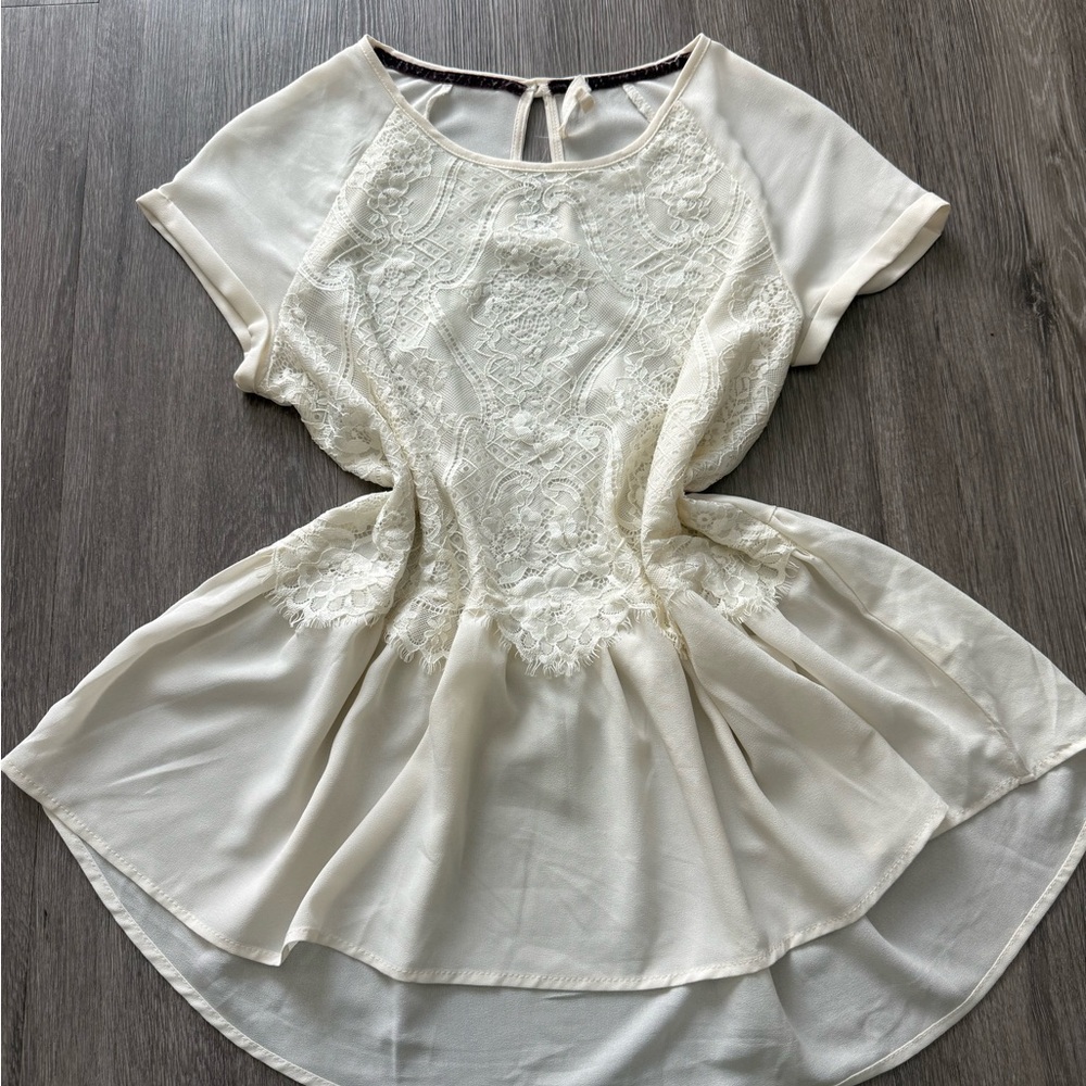 Rewind Cream Lace Peplum Blouse Festival Cottagecore Sheer Lace Babydoll